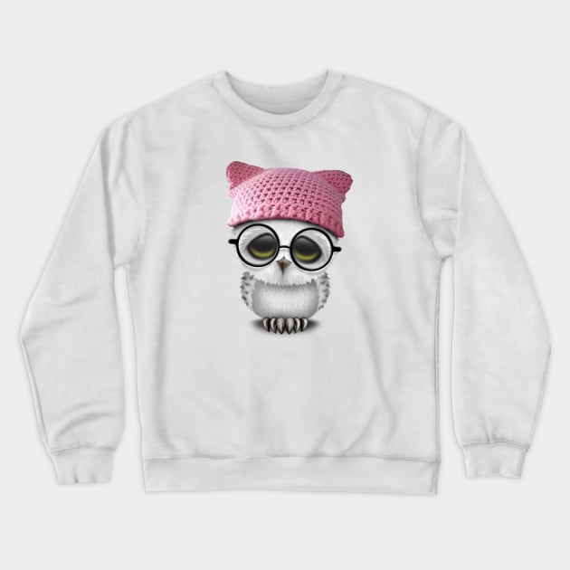 Nerdy Baby Owl Wearing Pussy Hat Crewneck Sweatshirt by jeffbartels